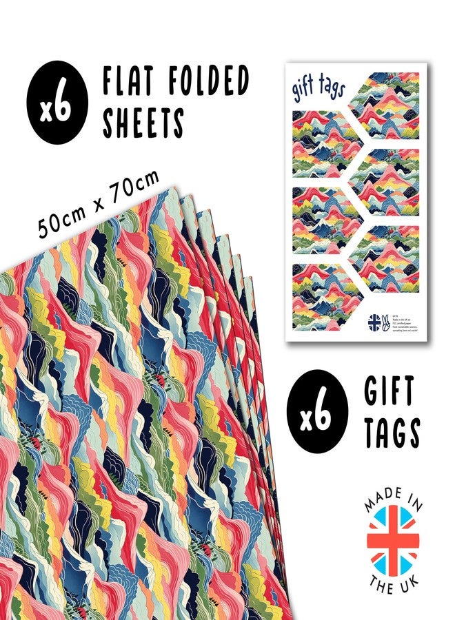 CENTRAL 23 Birthday Wrapping Paper For Men - 6 Sheets Of Pretty Gift Wrap - Japanese Mountain Layers - Hiking Camping Outdoors - Woodland - Comes With Stickers - Image 2